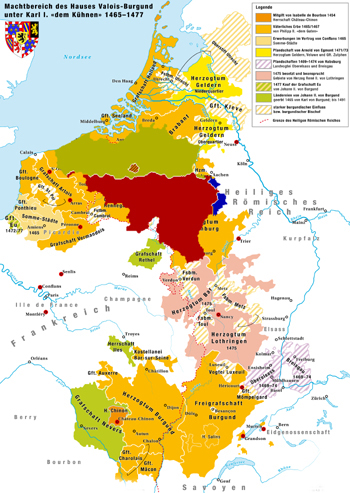 ブルゴーニュ公国領と今日のベルギー王国の位置関係